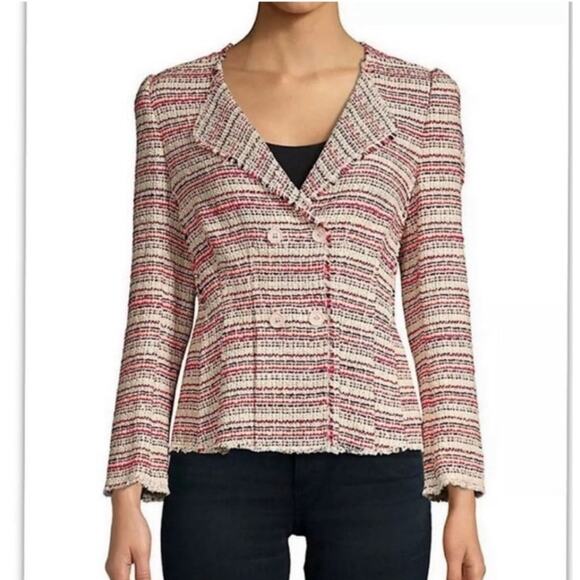 Rebecca Taylor Striped Tweed Double Breasted Blazer Jacket Wmns 10 Career Office - Picture 1 of 14